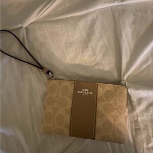 Coach Beige and Brown Wristlet Clutch
